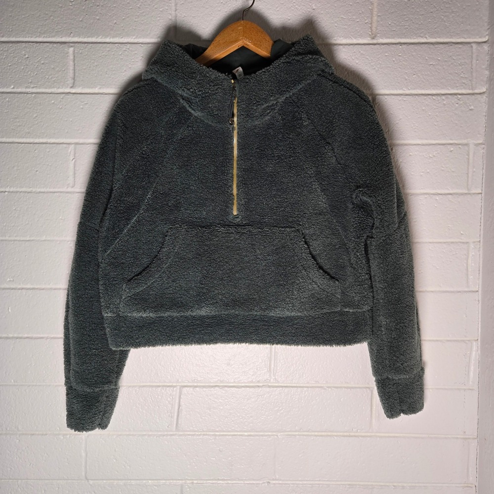 Lululemon Scuba Oversized Half‎ Zip Fleece Hoodie Sherpa M/L Smoked Spruce Green